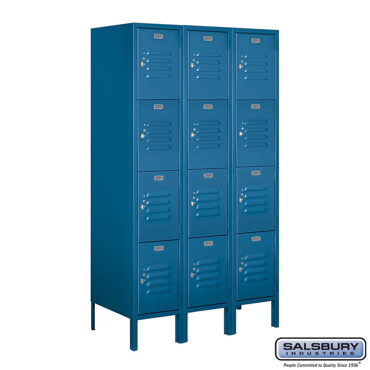 12" Wide Four Tier Standard Metal Locker - 3 Wide - 5 Feet High - 18 Inches Deep - Blue - Unassembled