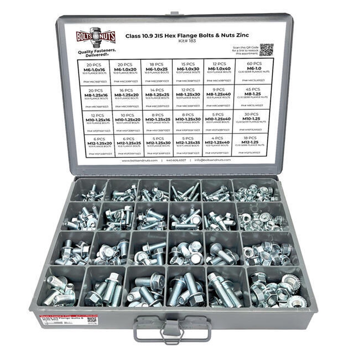 Metric Class 10.9 JIS Hex Flange Frame Bolts & Serr Nuts Assortment M6-M12 402 PCS