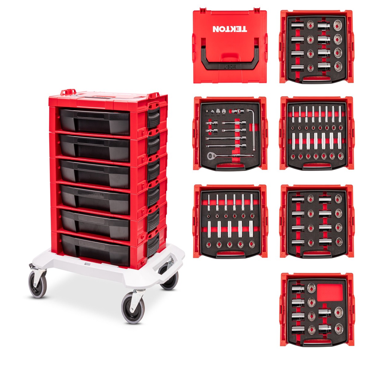 1/2 Inch Drive Shallow and Deep 12-Point Socket and Ratchet Set in Modular Stacking Tool Cart, 109-Piece (3/8 - 1-1/2 in., 10 - 38 mm)
