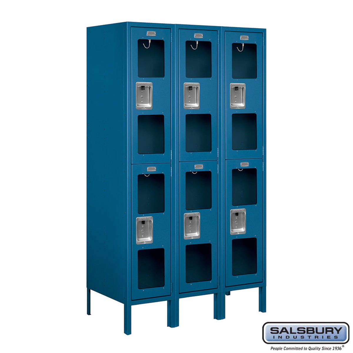 12" Wide Double Tier See-Through Metal Locker - 3 Wide - 5 Feet High - 18 Inches Deep - Blue - Assembled