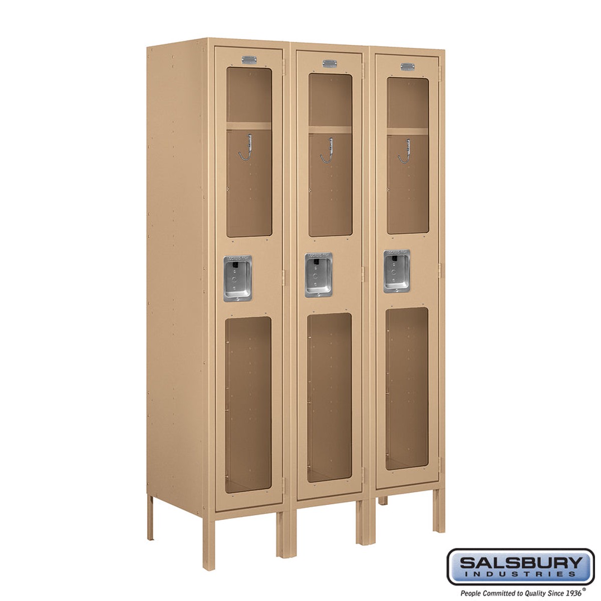 12" Wide Single Tier See-Through Metal Locker - 3 Wide - 5 Feet High - 15 Inches Deep - Tan - Unassembled