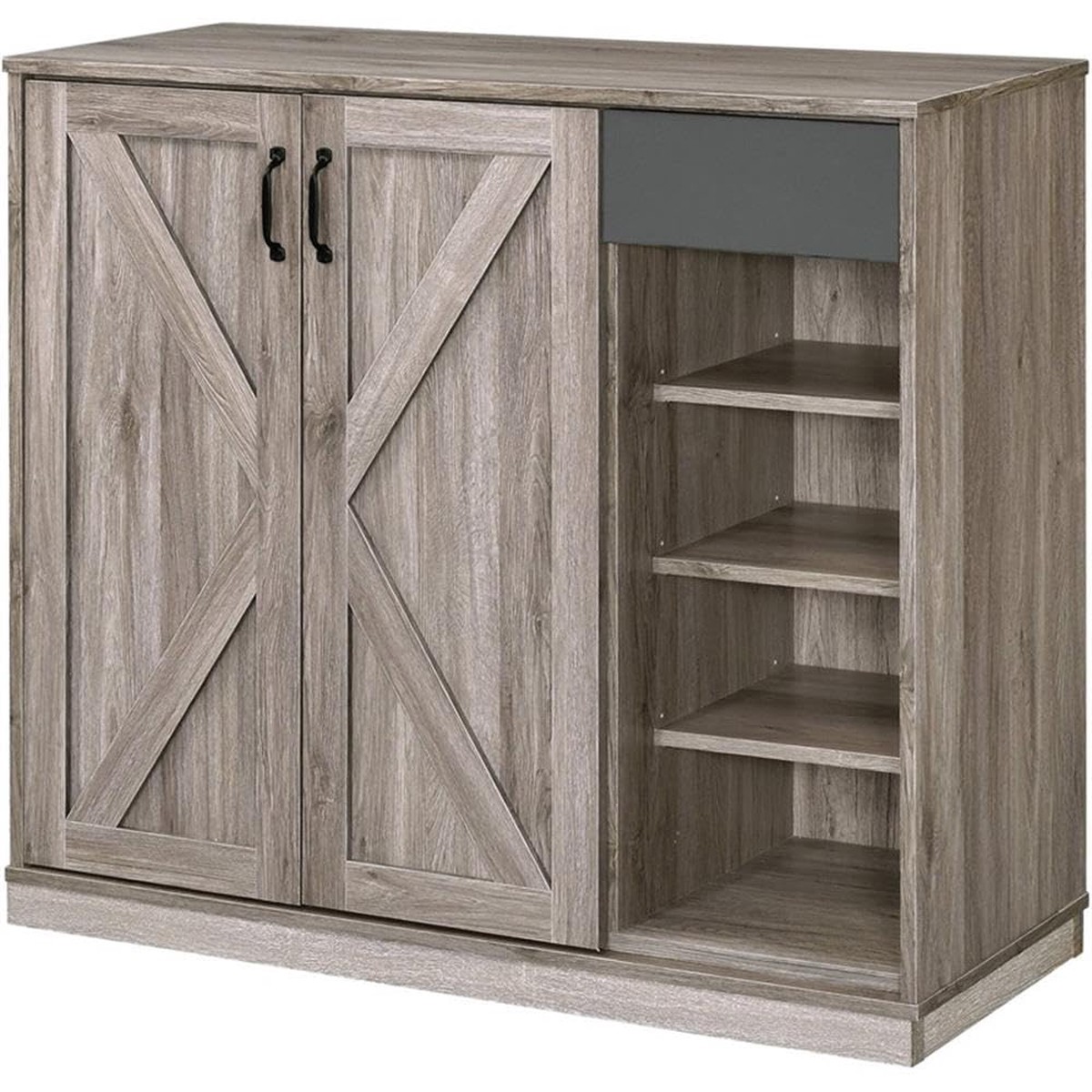 Acme Toski 2-Door Wooden Cabinet with 1 Drawer in Rustic Gray Oak