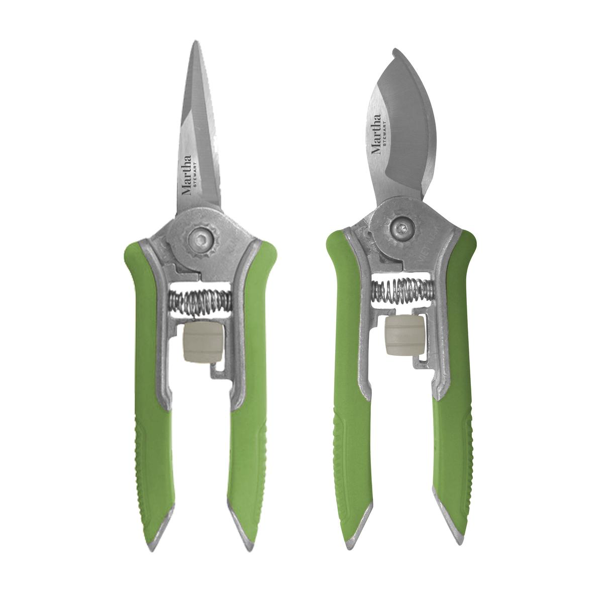 Martha Stewart MTS-SBP2 Stainless Steel Pruners 2-Pack Flat Nose Bypass Needle Nose