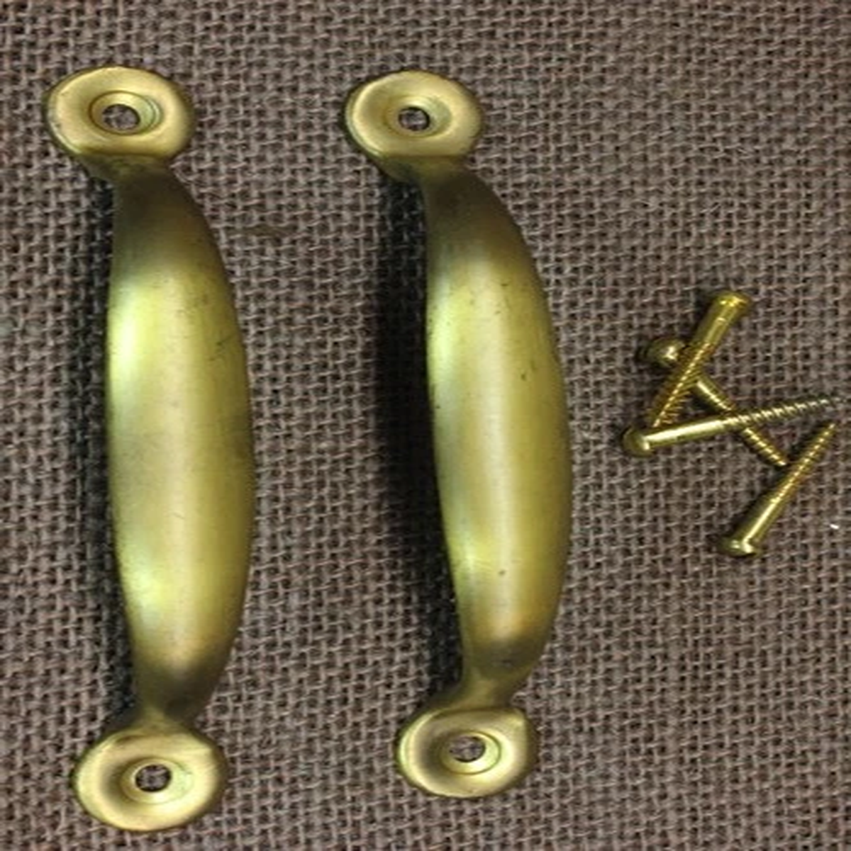 2 Old Screen Door Pulls Furniture Drawer 4 3/4 Handles Solid Satin Brass Vintage