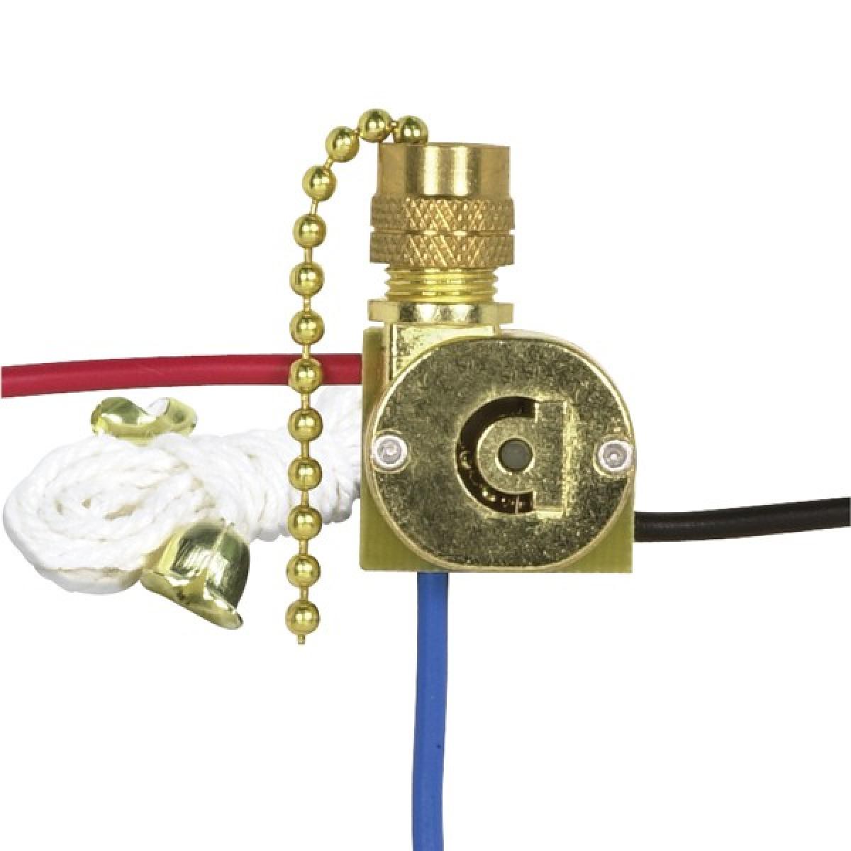 3-Way Canopy Switch - 2 Circuit - 4 Position With Metal Chain, White Cord And Bell - 6A-125V, 3A-250V Rating - Nickel Finish - 500-Pack