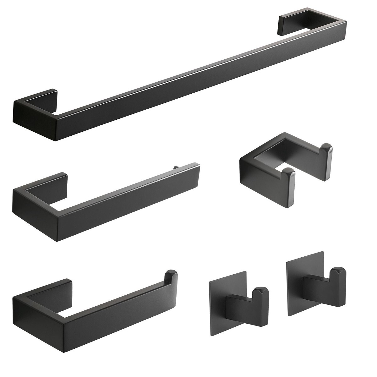 6 Pieces Bathroom Hardware Accessories Set Matte Black Towel Bar Set,Wall Mounted,Premium Stainless Steel(D0102HgcBWY)