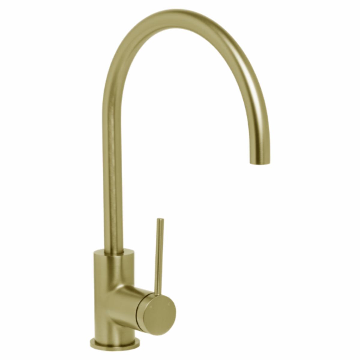 Johnson Suisse Venezia Gooseneck Sink Mixer Brushed Brass Lead Free