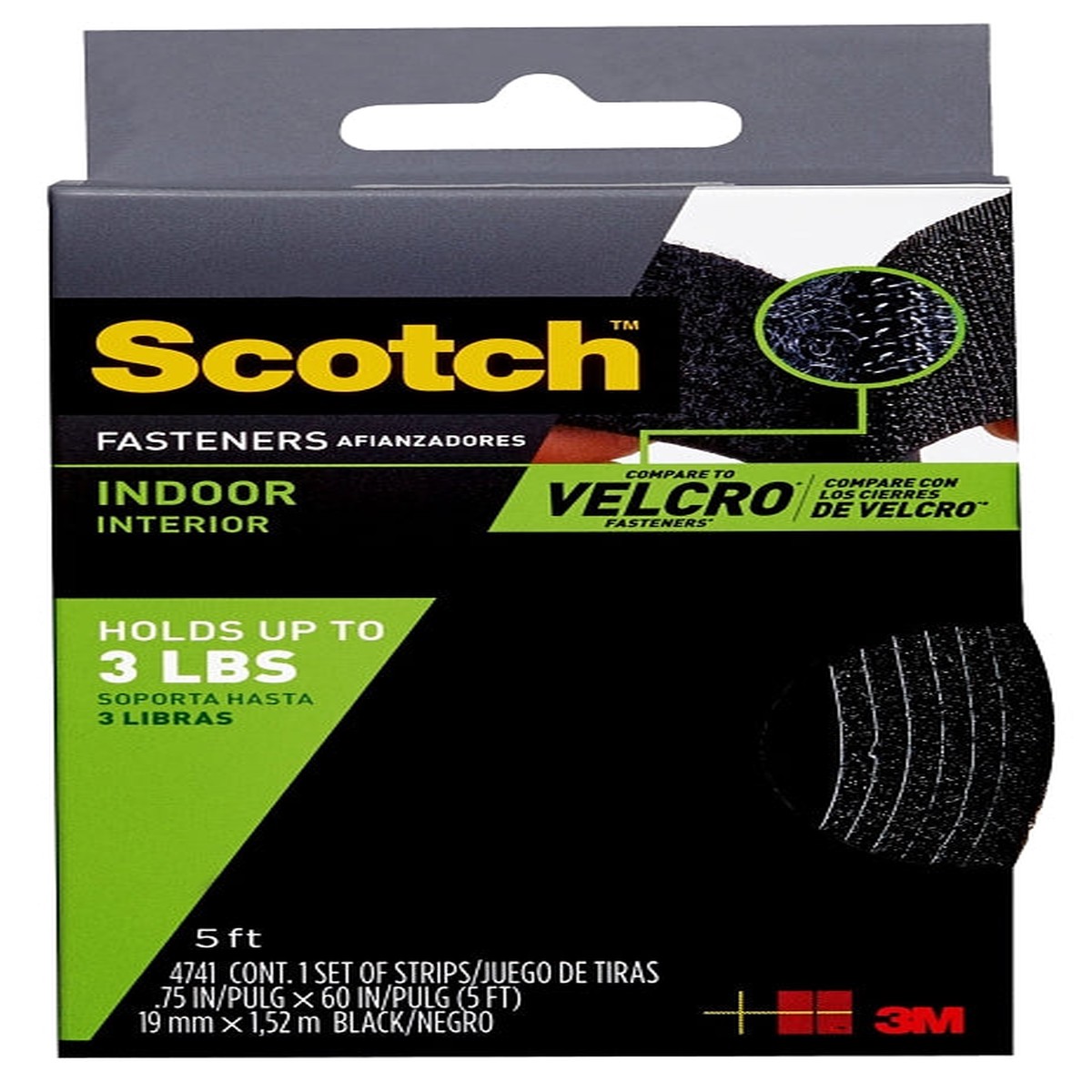 Scotch RF4741 Fastener 34 in W 5 ft L Black 1 lb