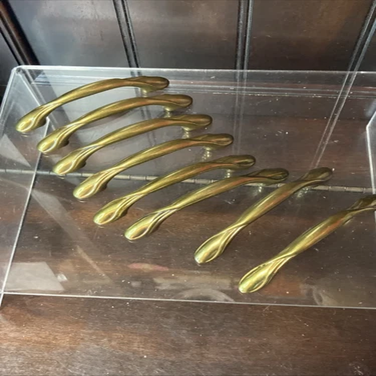 VTG 8 Brass Dresser Pulls Handles Curved Arched Distressed 4.25 Model #1382-1