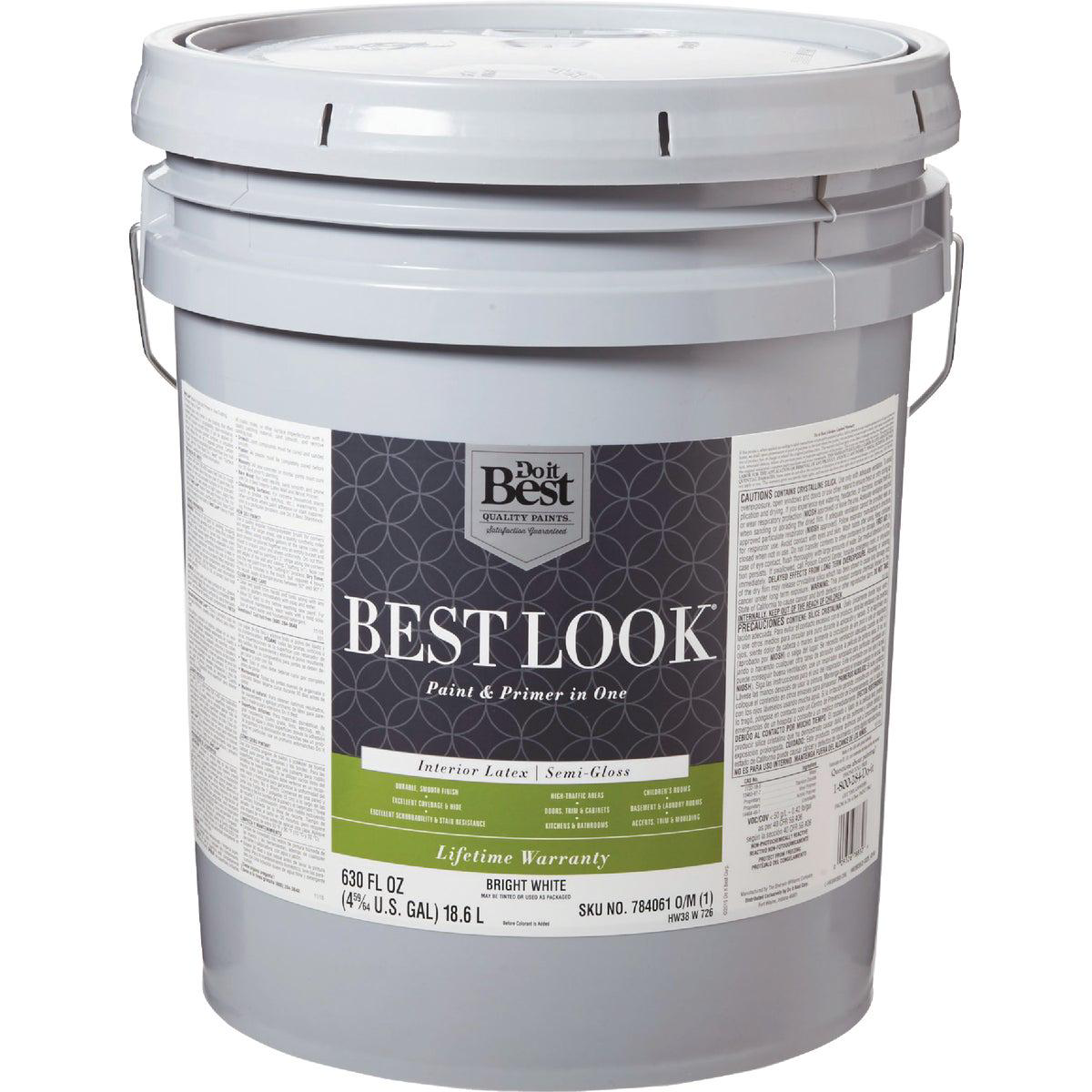Best Look Latex Paint 038 Primer In One Semi-Gloss Interior Wall Paint Bright White 5 Gal