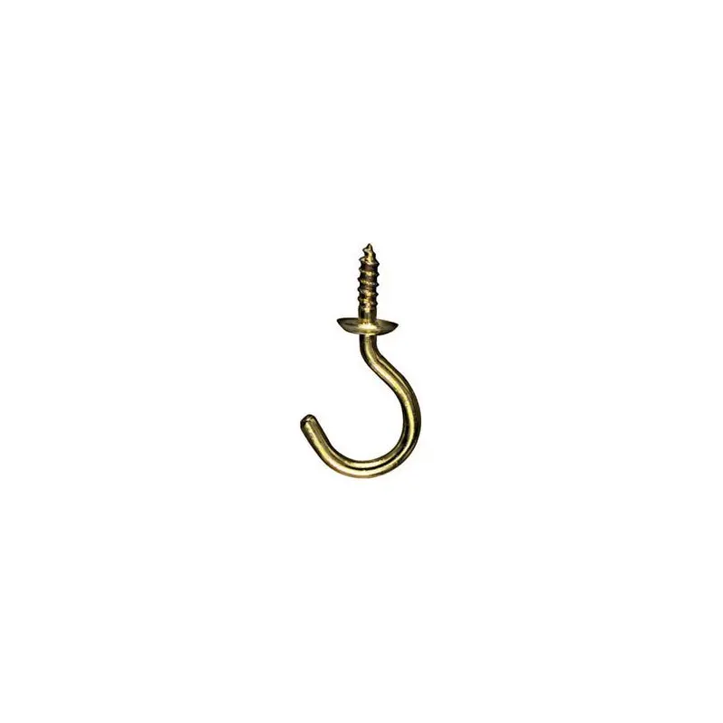 Cup Hook, Solid Brass, 2-Pk., 1.25-In.