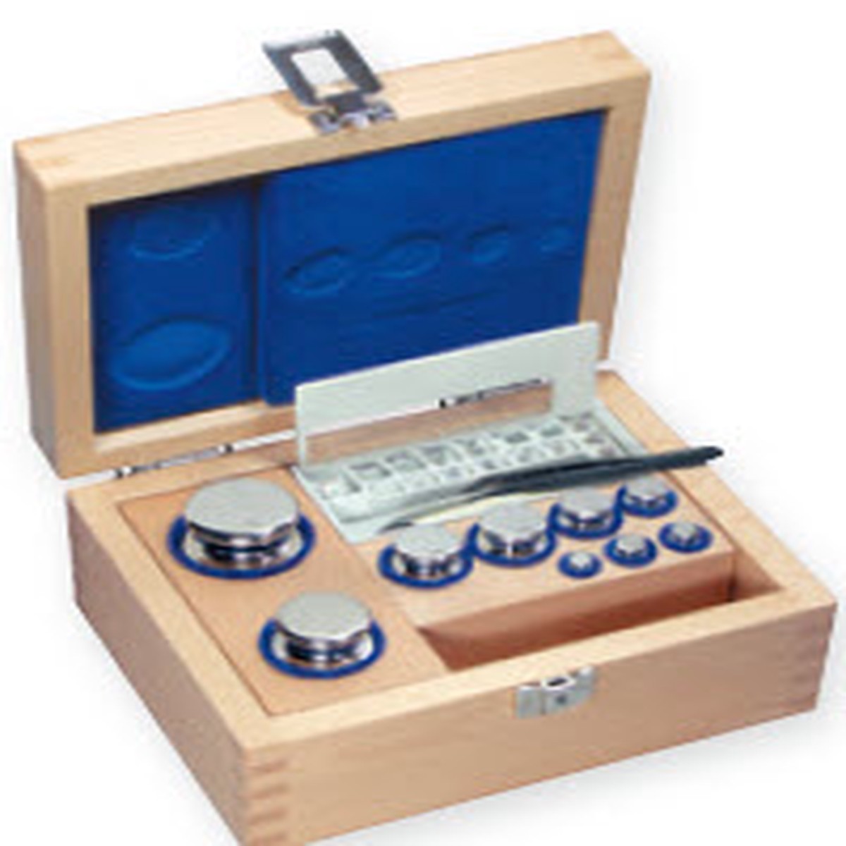 Kern 303-081-610 E1 Set of Weights 1mg-5Kg Polished Stainless Steel in Wooden Box with DKD Calibration Certificate, Milligram weights in a removable plastic box Dust-brush, tweezers and gloves
