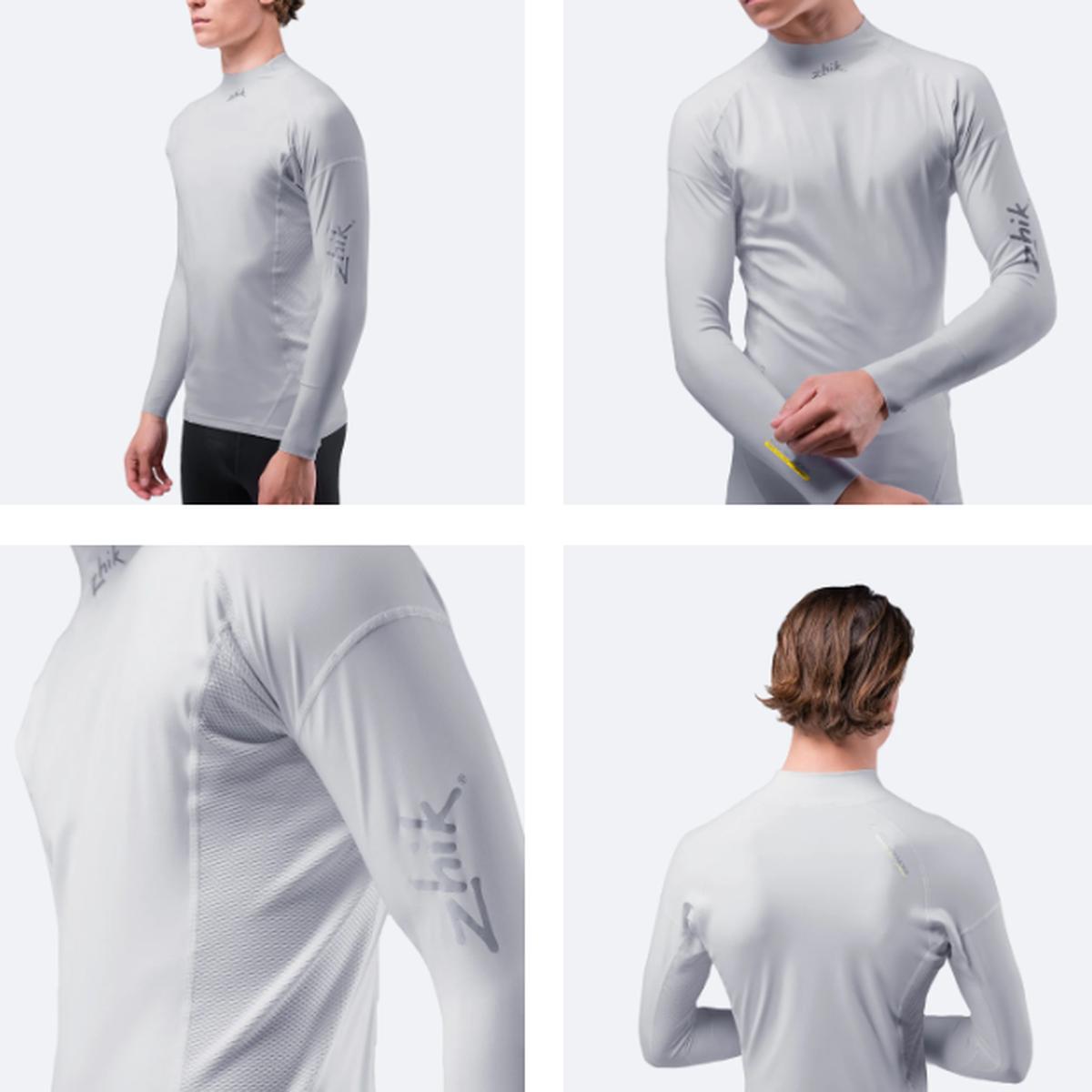 ZHIK Mens Eco Spandex UPF50+ Long Sleeve Rash Guard - PLATINUM | L