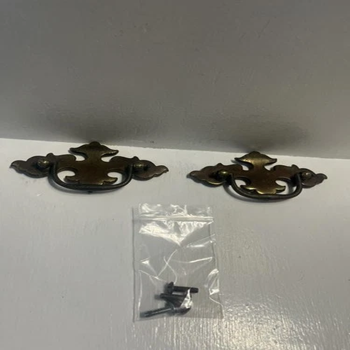 - (2) Brass Colored Drawer Pulls Salvage Hardware Furniture