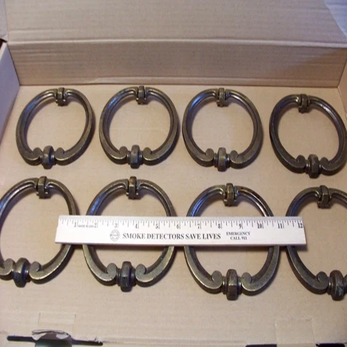 (8) VINTAGE LARGE BRASS FINISH DRAWER PULLS - KNOCKER STYLE - OVERSIZE / LARGE