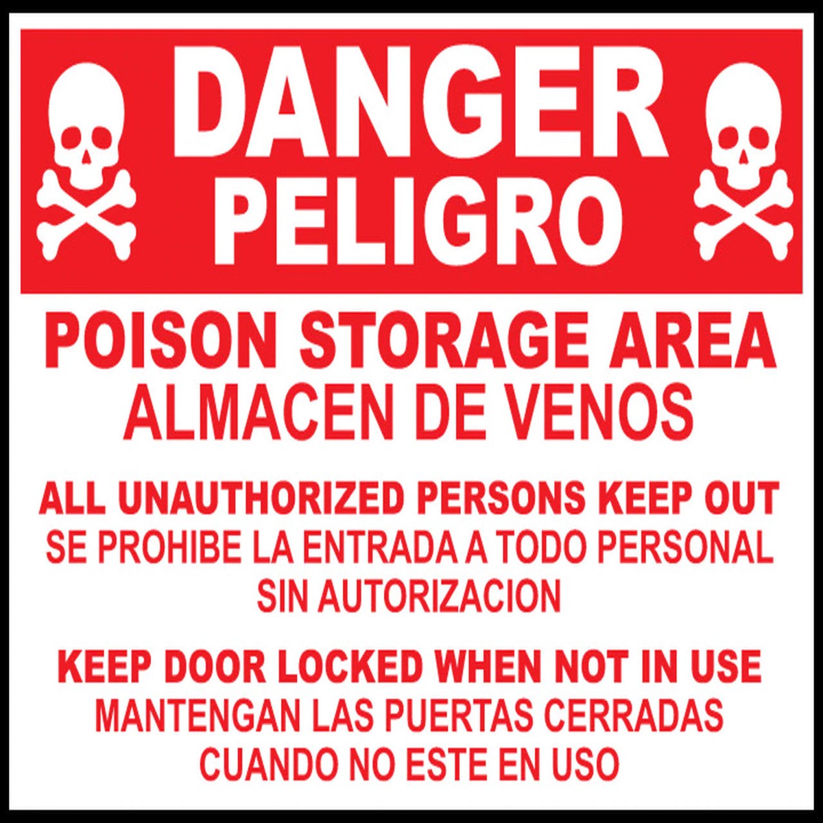 Zing Bilingual Agriculture Sign, Danger Poison Storage Area, 10"H x 14"W, Adhesive