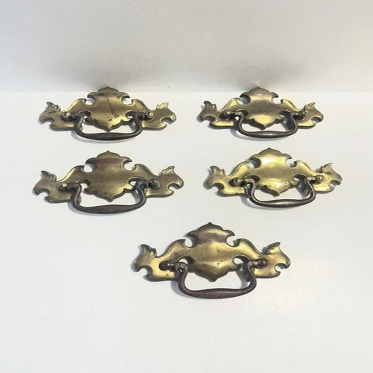 - (5) Brass Colored Drawer Pulls Salvage Hardware Furniture
