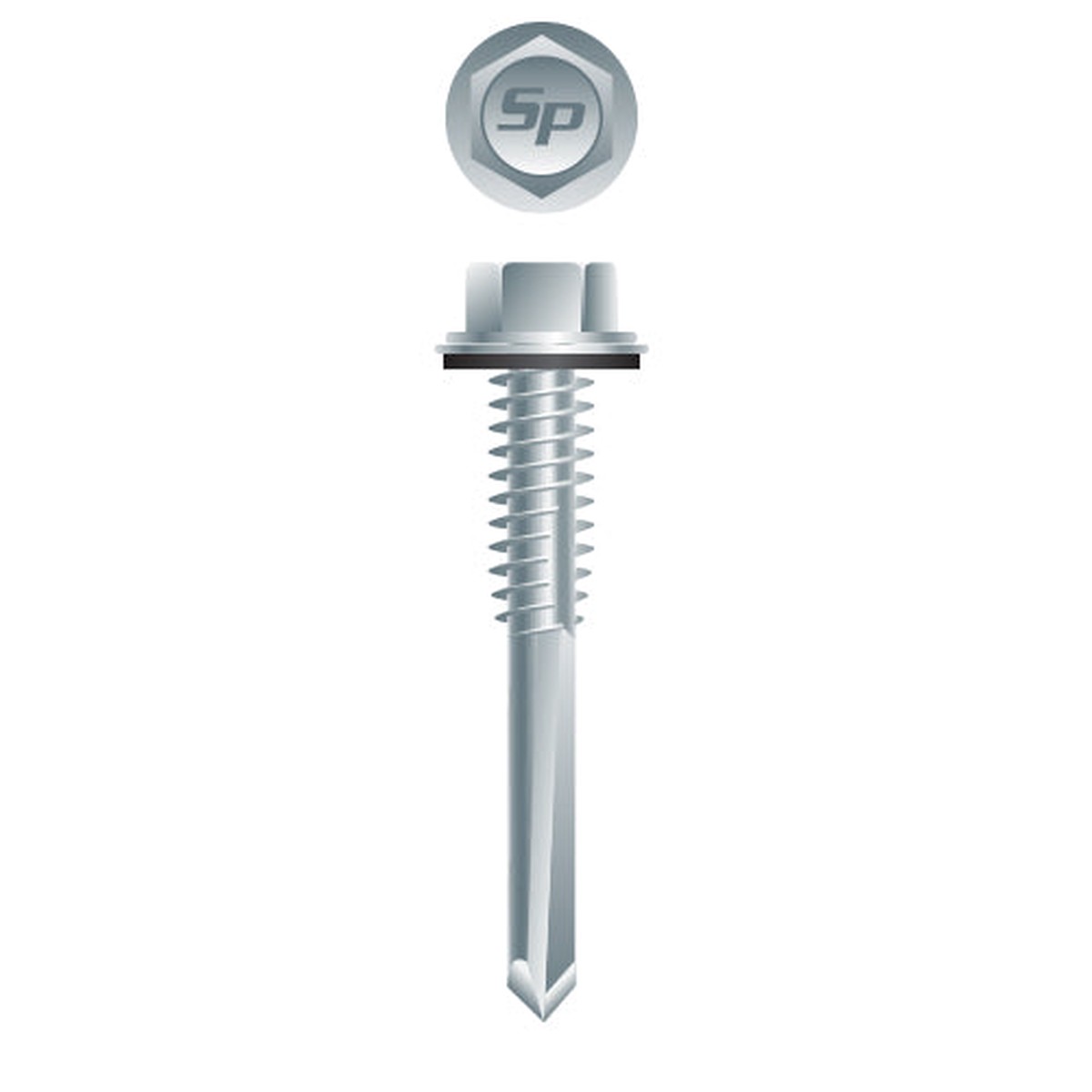 #12 Strong-Point Hex Washer Head w/Washer 12-24 x 1-1/2, Zinc