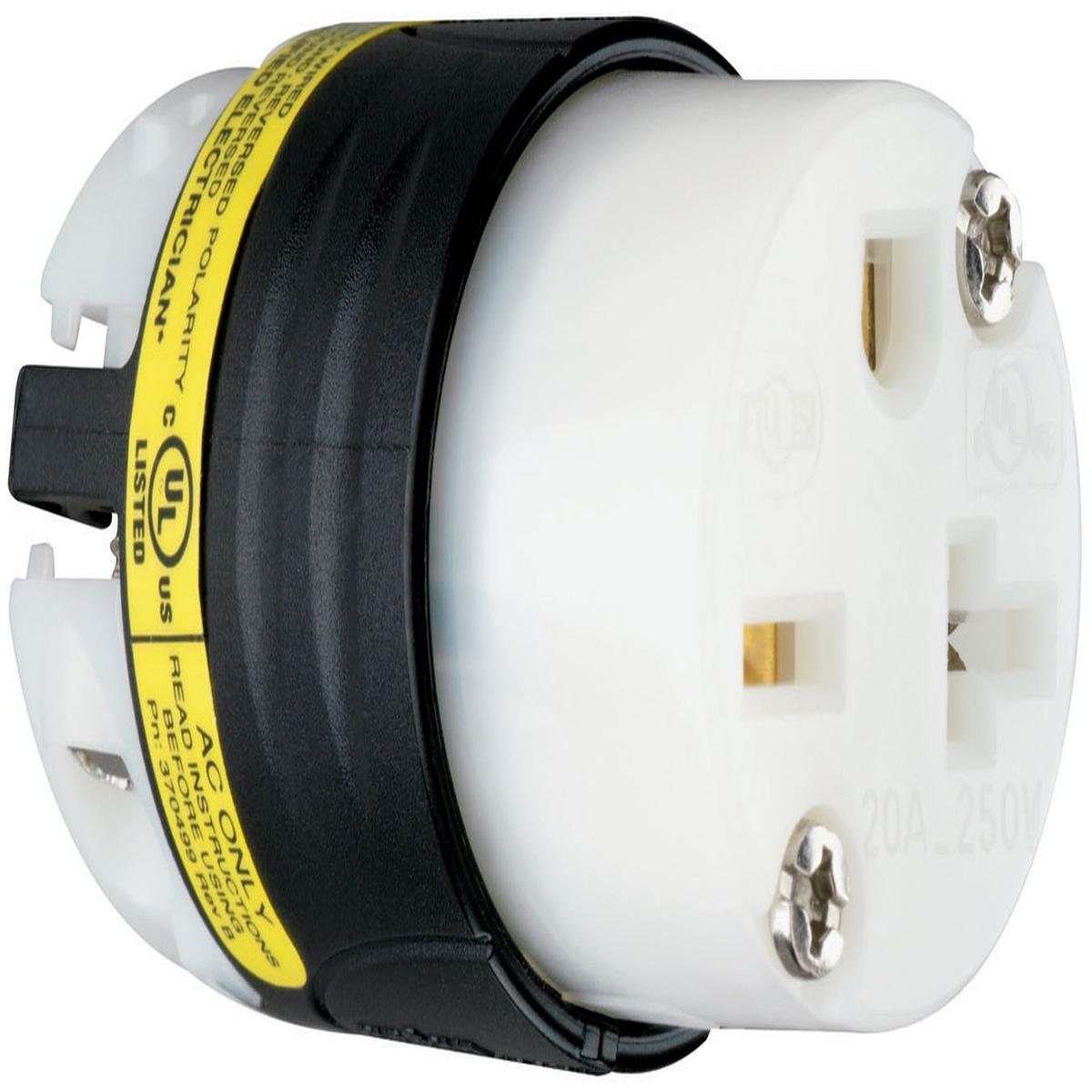 20A, 250V EHU GCM Angled Connector, Black and White